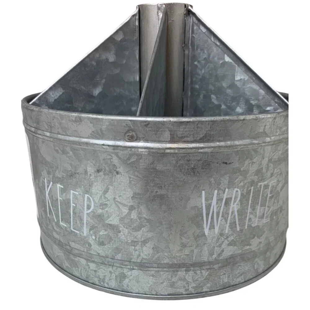 RAE DUNN Galvanized Metal Rotating Organizer With 6 Compartments For Home/Office